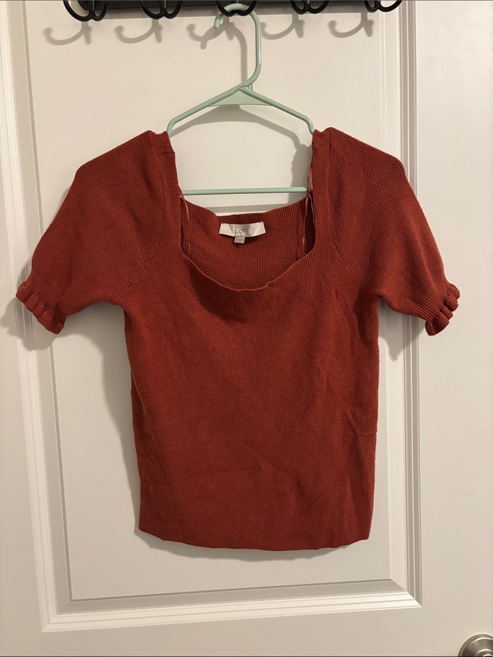 LOFT Rust Square Neck Short Sleeve Knit Top